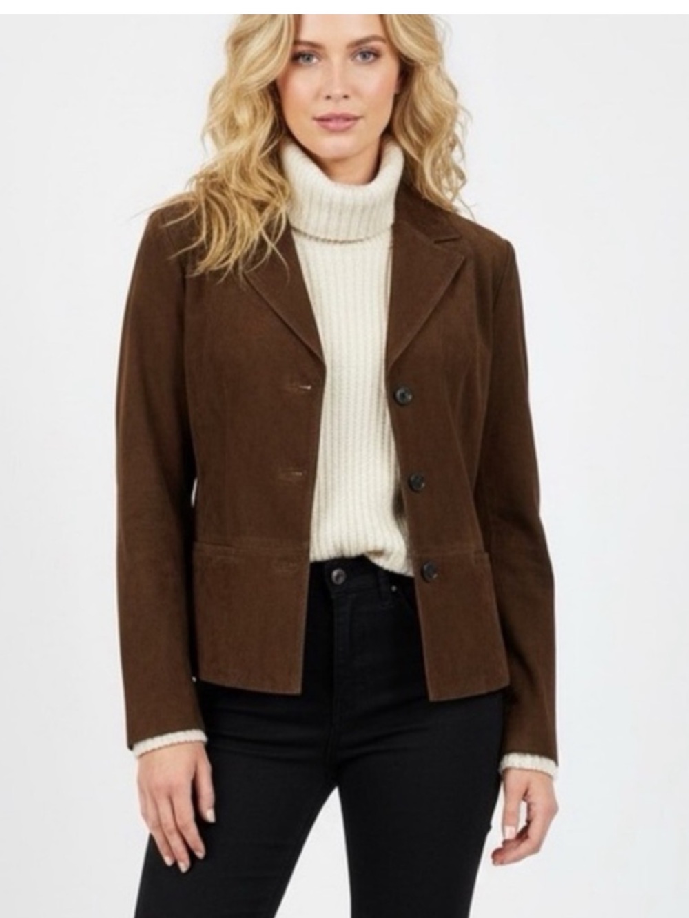 Classic Brown Women's Blazer Jacket - Tailored Button Front